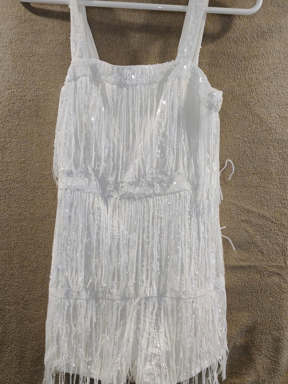 White Sequin Fringe Tank Dress